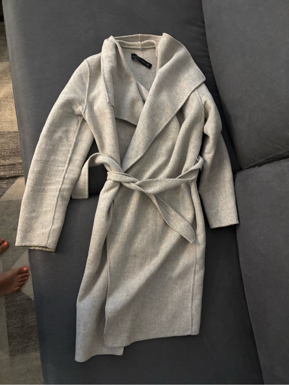 Zara Women's Long Wrap Robe Coat - Light Grey
